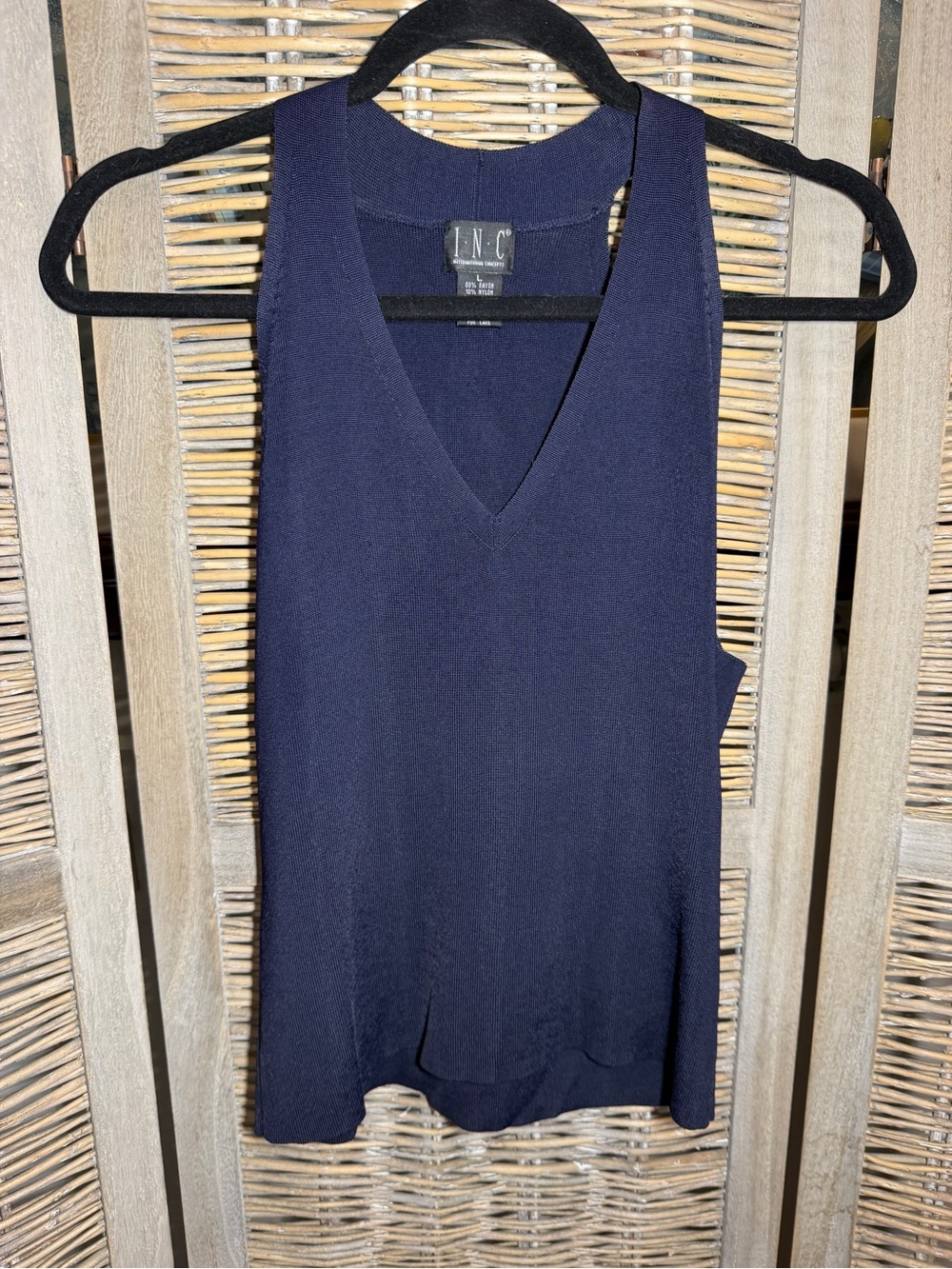INC International Concepts Navy V-Neck Sleeveless Tank
